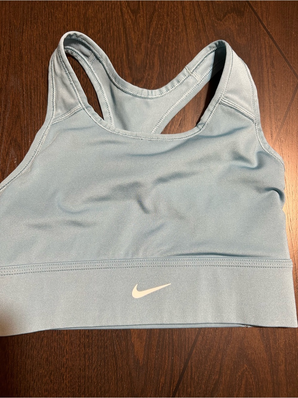 Nike Powder Blue Racerback Sports Bra with White Swoosh